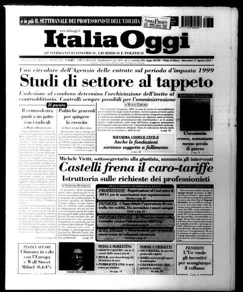 Italia oggi : quotidiano di economia finanza e politica